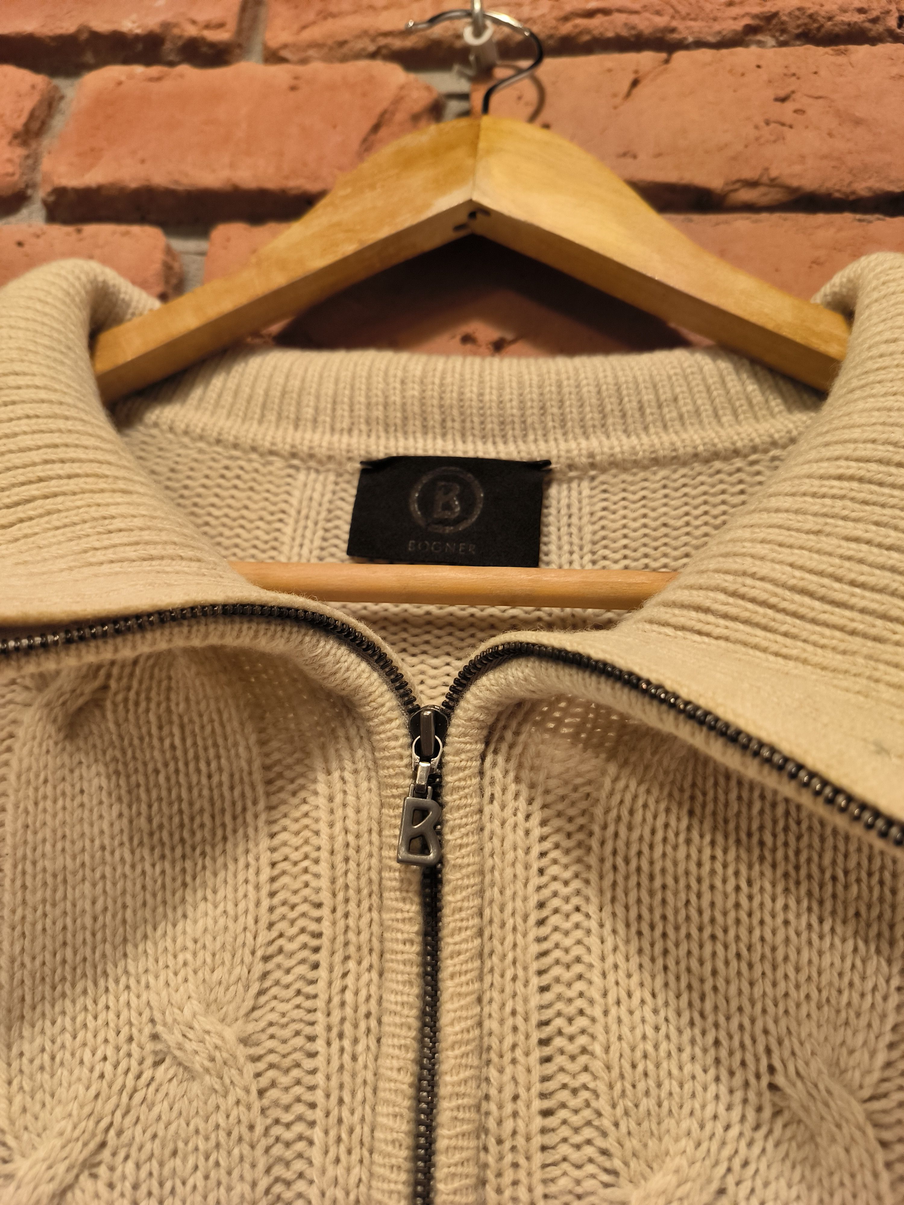 Bogner Bogner Half-zip Knitwear Virgin Wool Logo Beige Sweater Size US L / EU 52-54 / 3 - 5 Thumbnail
