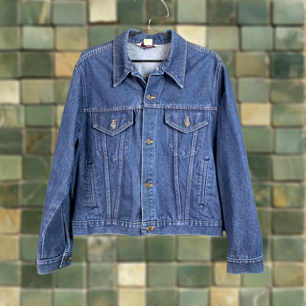 JCPenney VINTAGE JcPenney Denim Jean Button Jacket Shirt Medium 44 Blue 1980s Mens Womens Boys Girls Size US 31 - 1 Thumbnail
