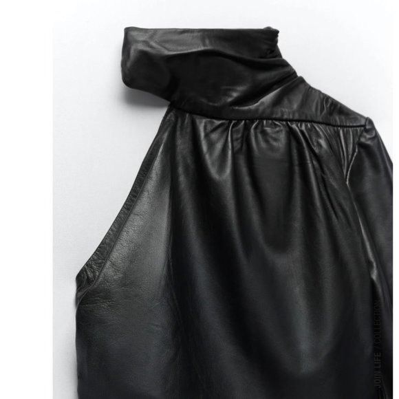 Zara ZARA 100% LEATHER BLACK ASYMMETRIC DRESS Size S / US 4 / IT 40 - 3 Thumbnail