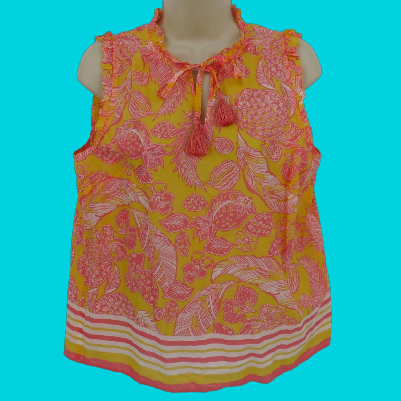 Talbots Talbots Women Medium Petite MP Pink Orange Tropical Fruit Leaf Blouse Shirt NEW Size M / US 6-8 / IT 42-44 - 1 Thumbnail
