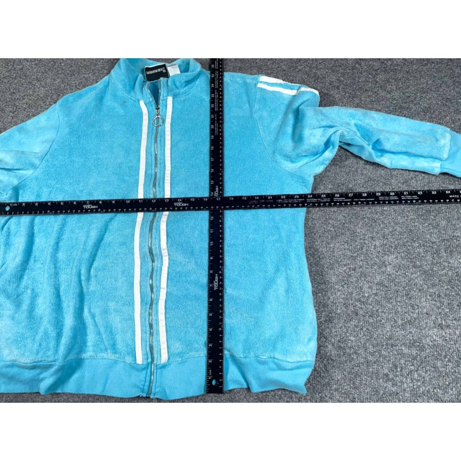Vintage VINTAGE Fashion Bug Jacket Ladies 90s Retro Blue White Striped Full Zip Cotton Terry Cloth Short Jacket Women 18/20 (Large) USA Made Size L / US 10 / IT 46 - 4 Thumbnail