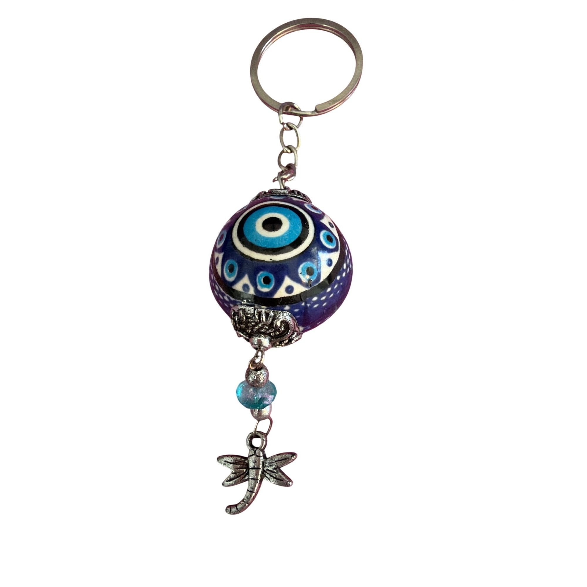 Other Turkish Evil Eye Ceramic Bead Keychain Dragonfly Silver Tone Size ONE SIZE - 1 Thumbnail