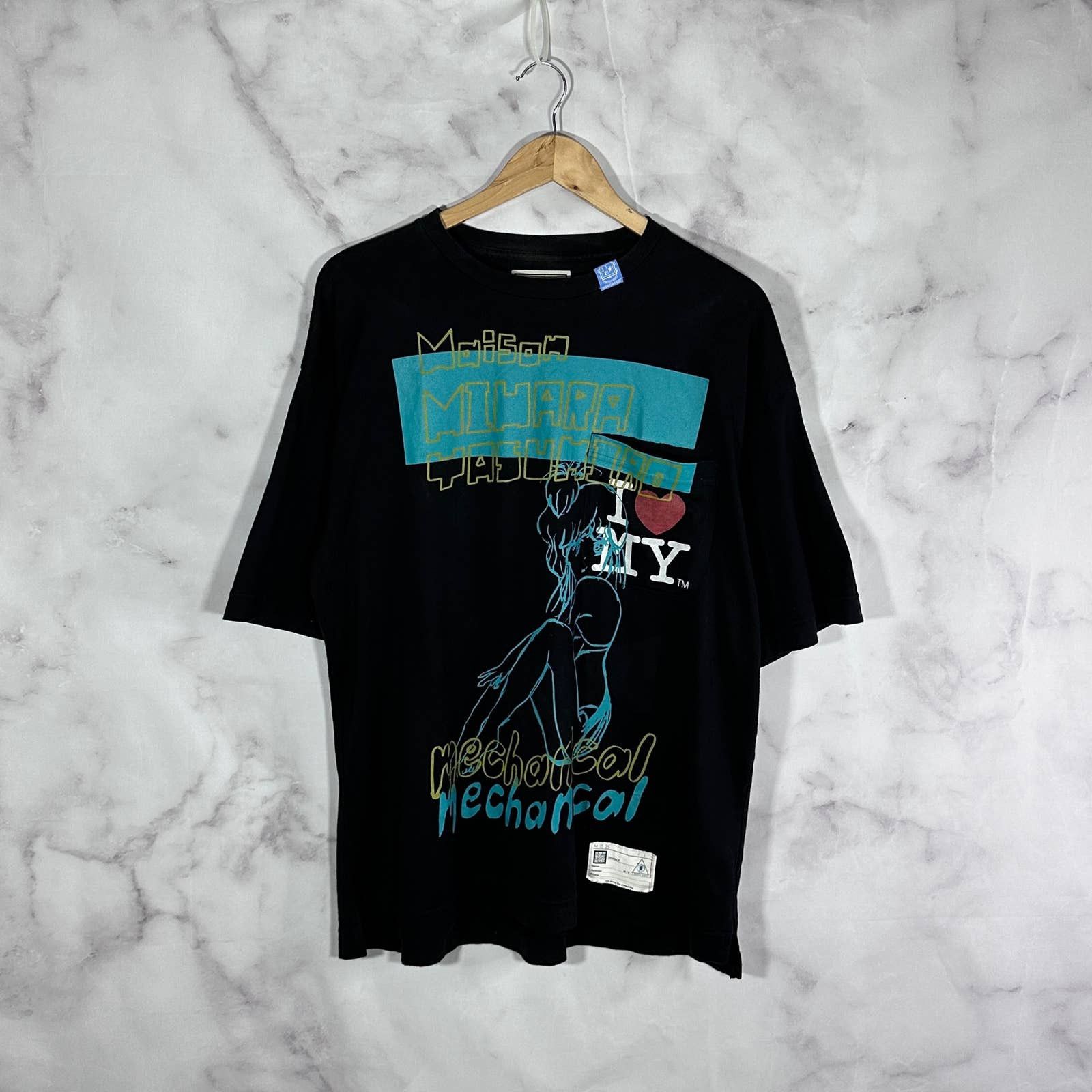 image of Miharayasuhiro Mechanical Justified Error Graphic Tee in Black, Men's (Size Large)