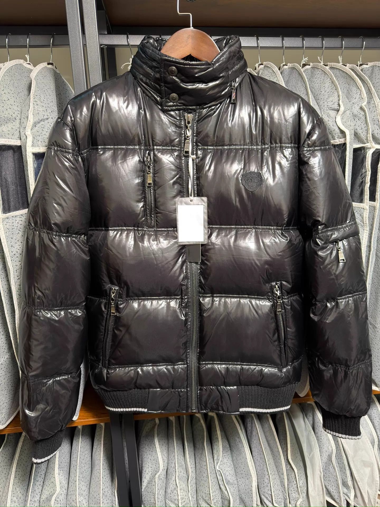 Versace Black Puffer Jacket with High Collar and Zip Pockets Size US L / EU 52-54 / 3 - 1 Thumbnail