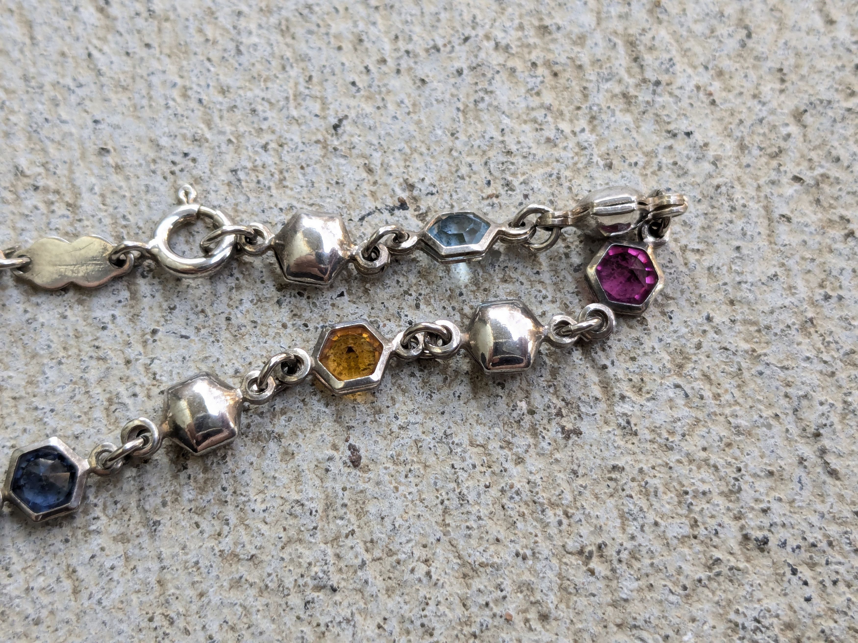 Jewelry Vintage Sterling Silver Bracelet Hexagon Chain 7" Y2K Size ONE SIZE - 9 Thumbnail