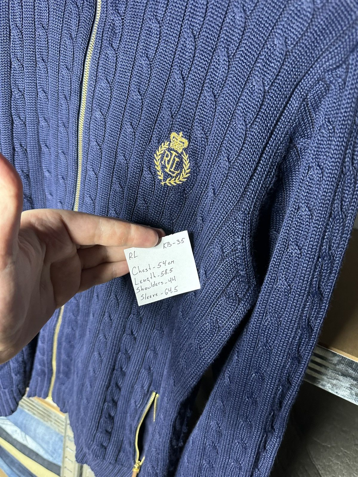 Lauren Ralph Lauren Lauren Ralph Lauren Cable Knit Full Zip Sweater Gold Logo Size US L / EU 52-54 / 3 - 7 Thumbnail