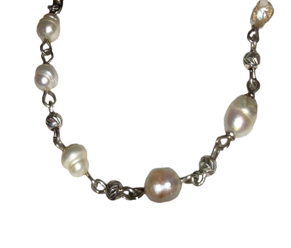 Handmade Sterling HandMade Cultured Pearl Diamond Cut Bead Bracelet Size ONE SIZE - 2 Thumbnail