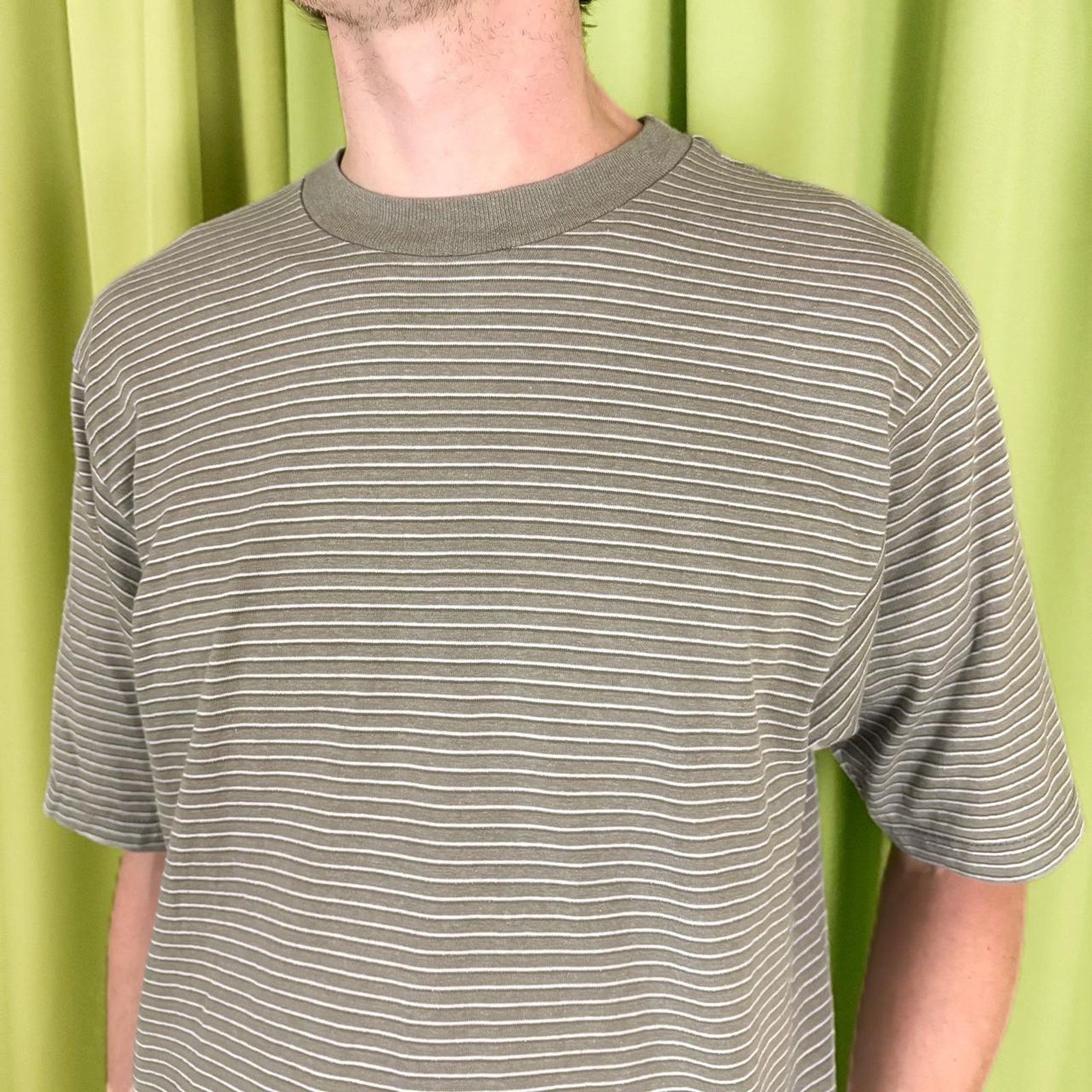 Puritan 90s Vintage Beige-Grey White Striped Short Sleeve T-Shirt Size US M / EU 48-50 / 2 - 2 Thumbnail