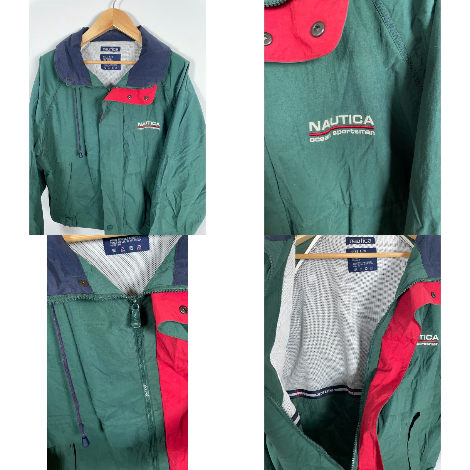 Nautica VINTAGE Nautica Windbreaker Jacket Mens Large Green Nylon Hooded Zip Up - Lightweight, Pockets, Retro Nautical Style Mens Size US L / EU 52-54 / 3 - 8 Thumbnail