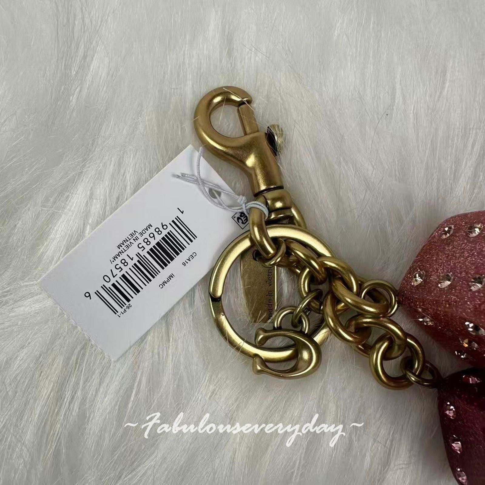Coach Coach Dice Bag Charm With Keyring Key Chain In Gold/Pink Size ONE SIZE - 4 Thumbnail