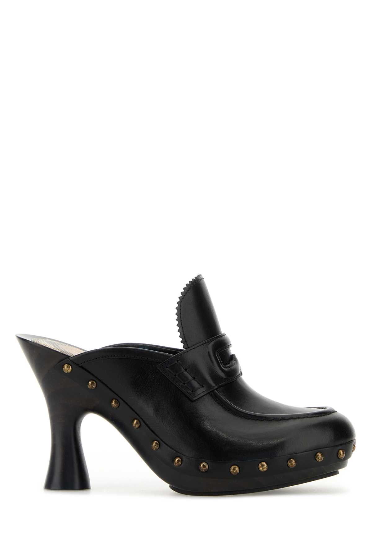 Burberry Black Leather Mules Size US 7 / IT 37 - 1 Thumbnail