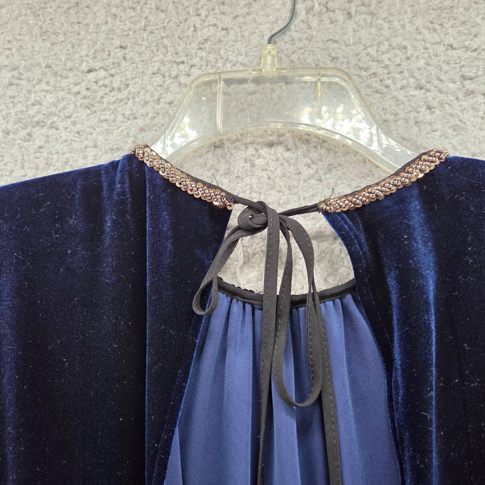Zara Zara Womens Jumpsuit Velvet Chiffon Open Back Blue XS Cap Sleeve Party Elegant Beaded City Size 26" / US 2 / IT 38 - 5 Thumbnail