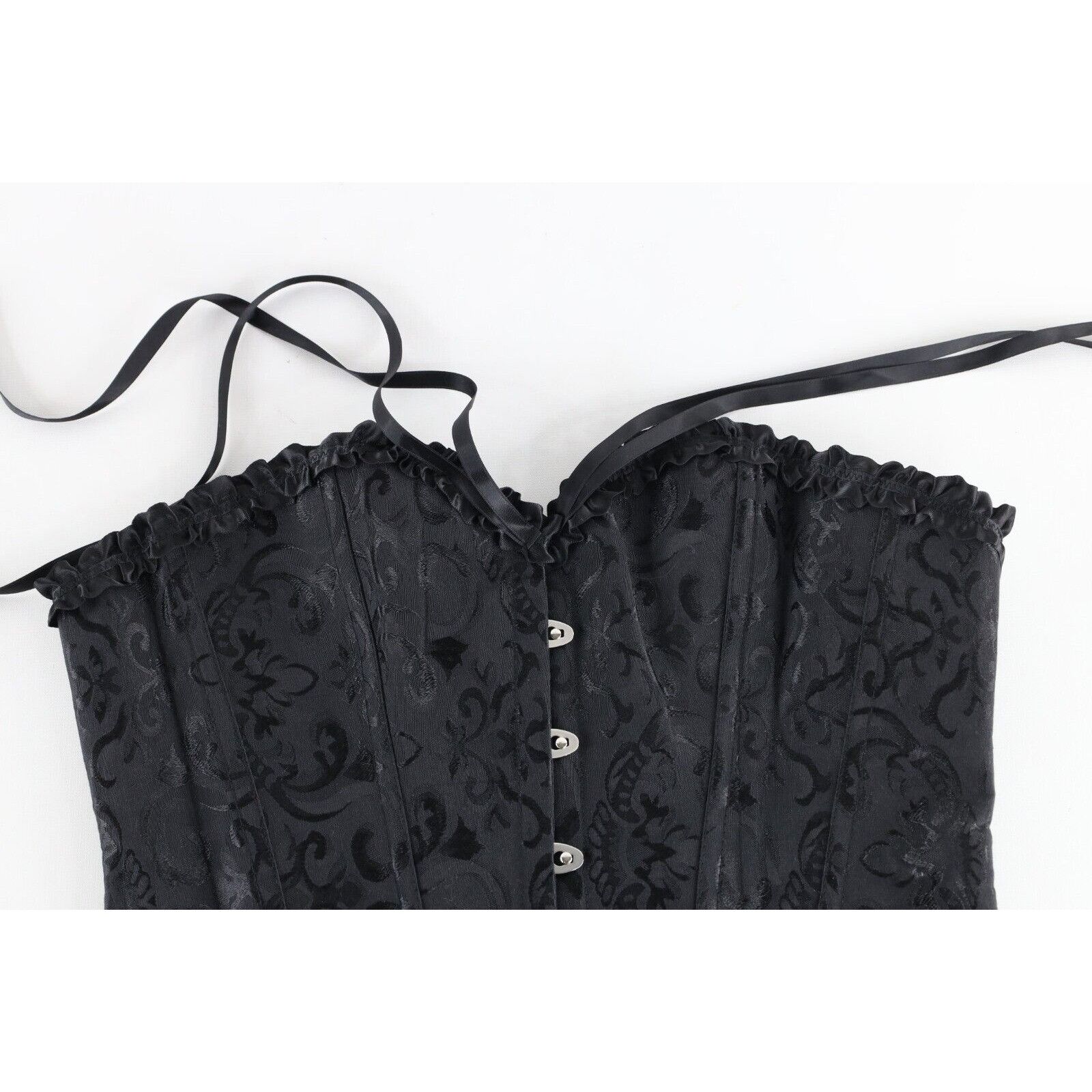 Vintage Vintage 90s Rockabilly Gothic Ruffled Satin Jacquard Corset Size XL / US 12-14 / IT 48-50 - 2 Thumbnail