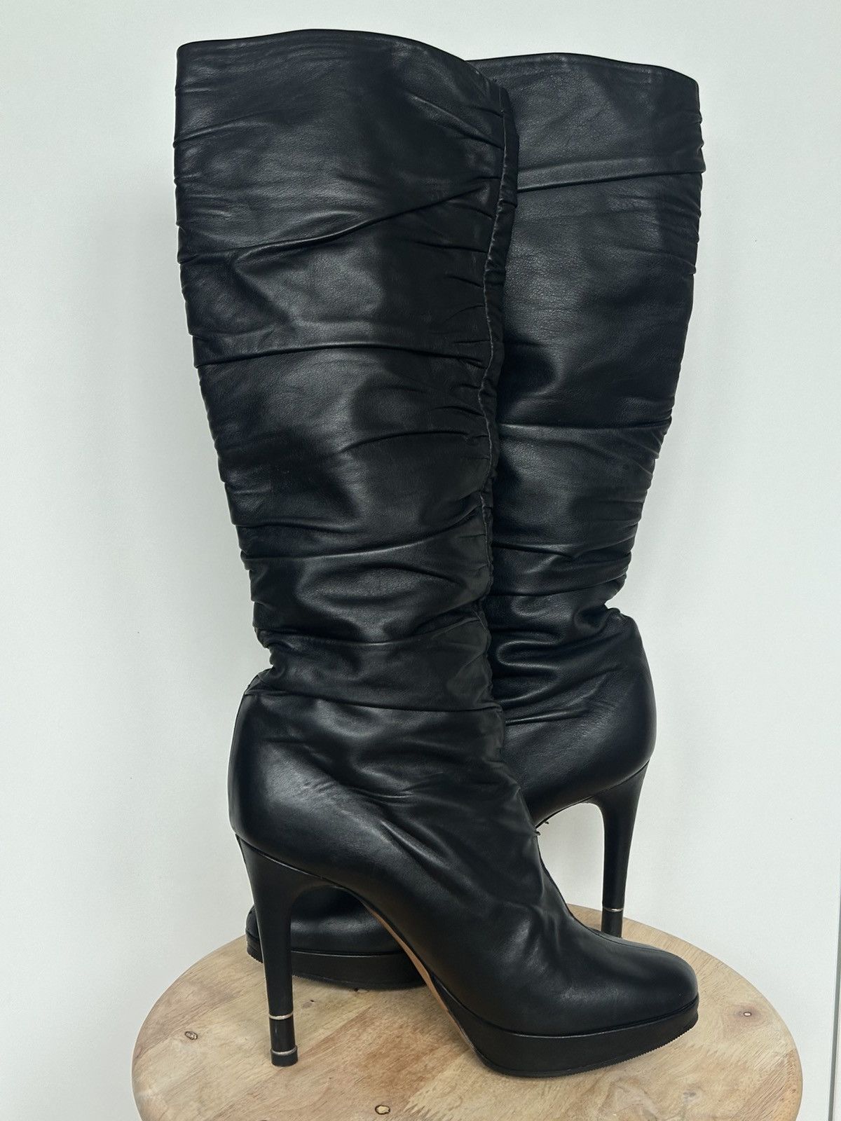 Designer × Dior DIOR BLACK LEATHER HERMITAGE SLOUCH GAUFFRE BOOTS Size US 9 / IT 39 - 6 Thumbnail