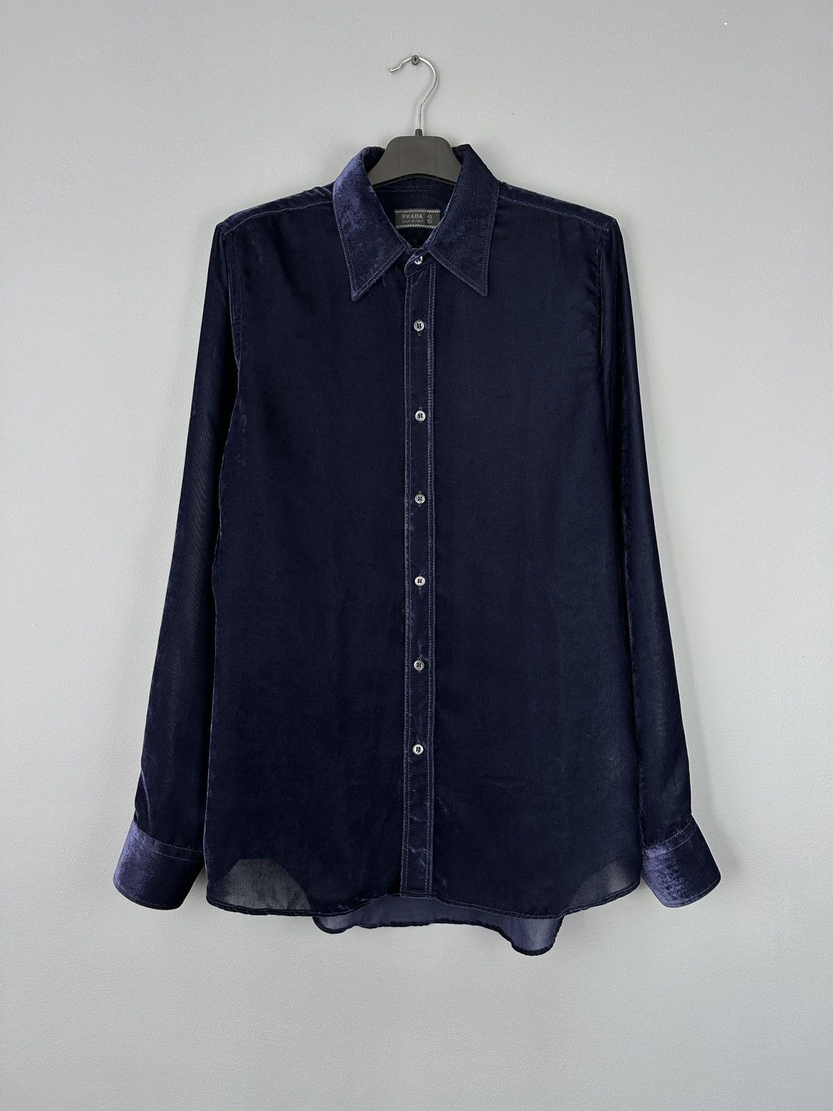 Prada Prada Navy Viscose Blend Button Up Shirt Size US M / EU 48-50 / 2 - 1 Thumbnail