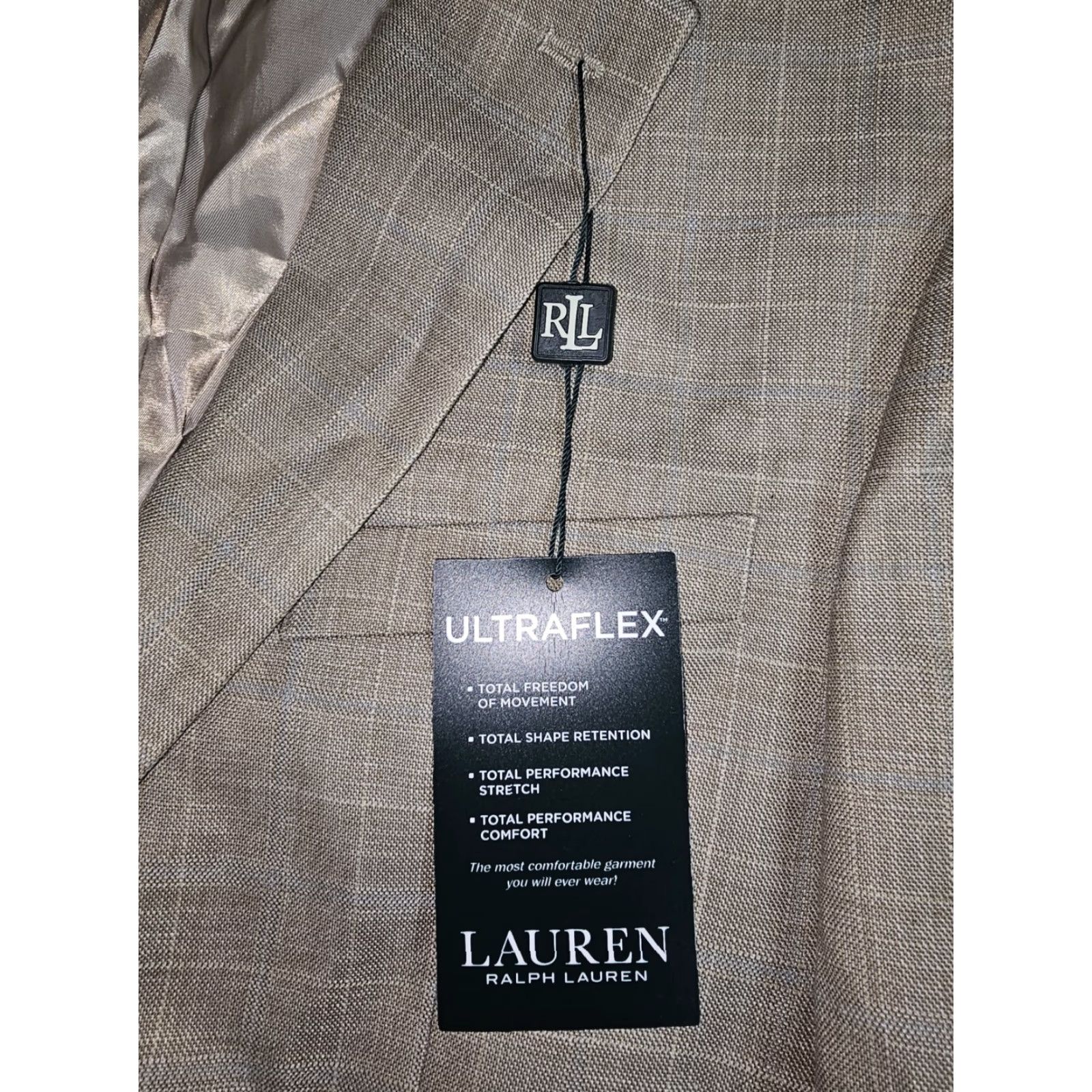 Ralph Lauren Ralph Lauren Mens Blazer Sz 38R Ultraflex Lexington Two-Button Single-Breasted Tan/Blue Check NWT Size 38R - 5 Thumbnail