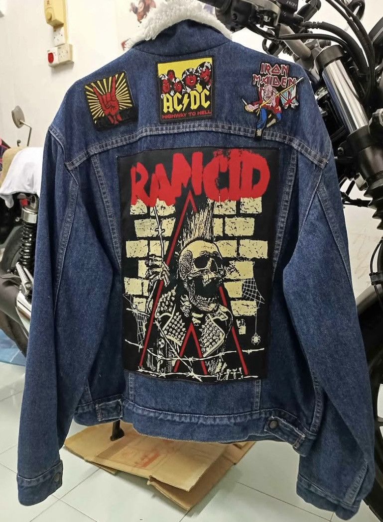 Vintage Levis Denim Jacket sherpa with heavy metal patches