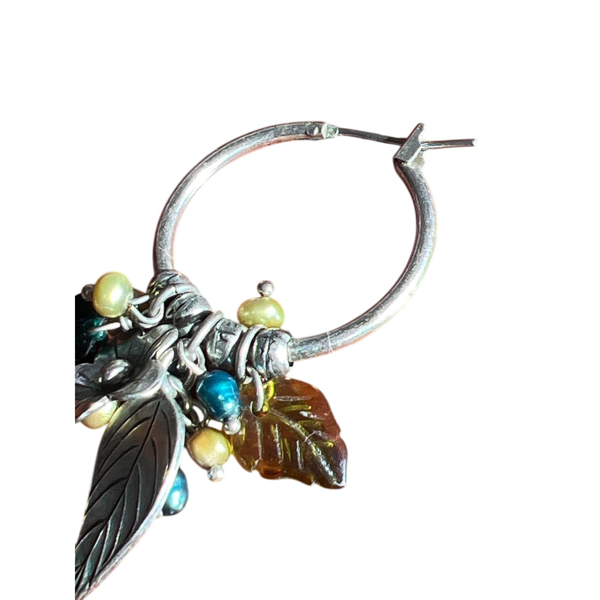 Other Vtg Sterling Silver Hoop Earrings Dangles Acrylic Flower Lea Size ONE SIZE - 3 Thumbnail