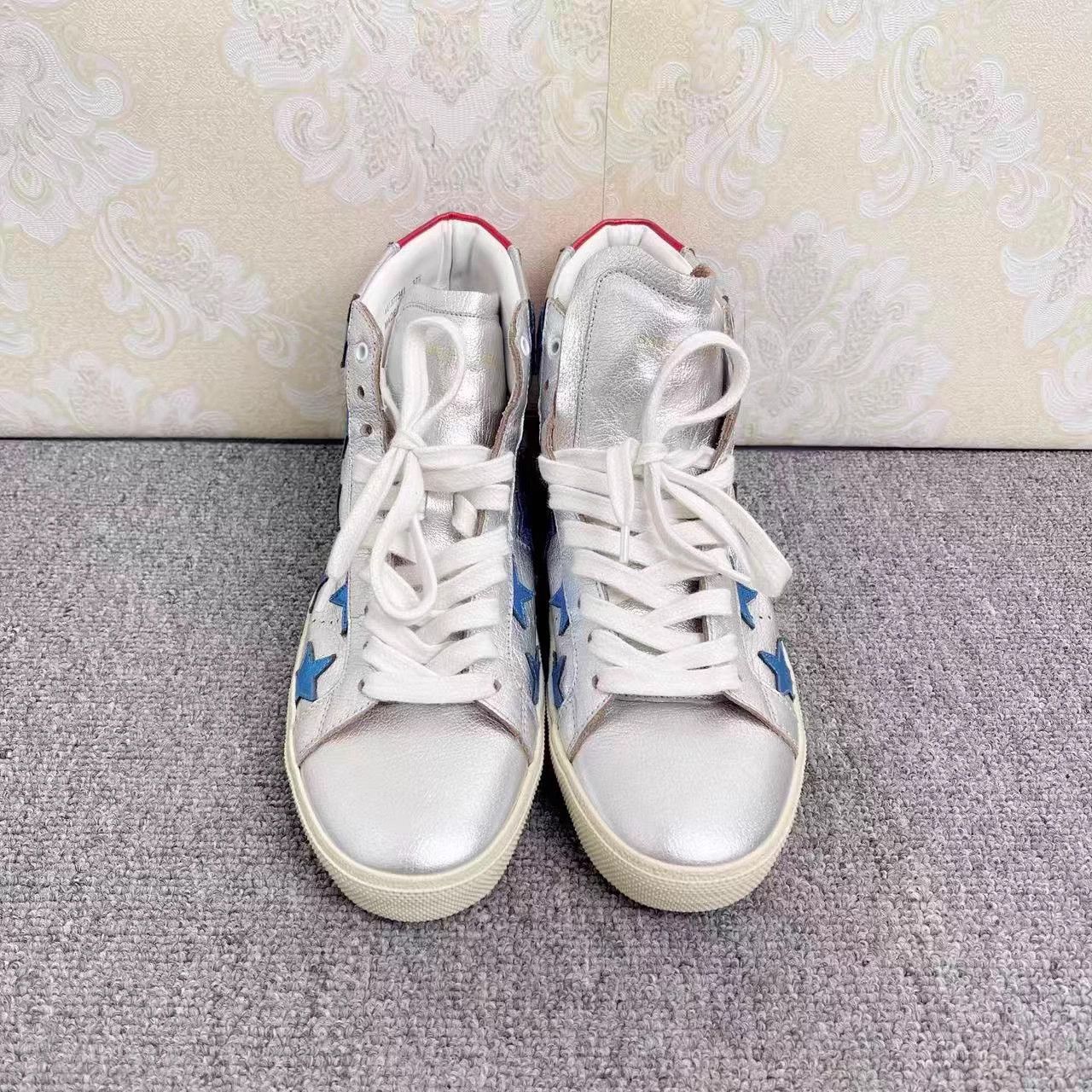 Yves Saint Laurent YSL Silver High-Top Blue Star Red Tail Sneakers 37.5 Size US 7.5 / IT 37.5 - 2 Thumbnail