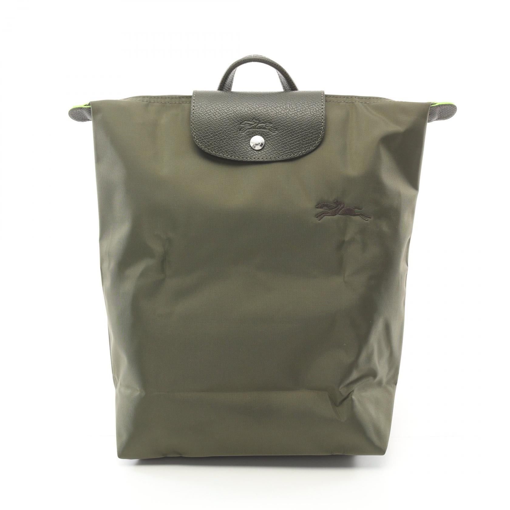 Longchamp Longchamp Le Preage Green M Backpack Rucksack Leather Fabric Khaki Size ONE SIZE - 1 Thumbnail