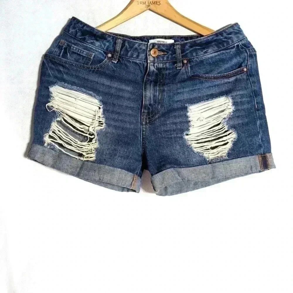 Forever 21 Forever 22 Distressed Blue Jean Short shorts waist 26 Size 26" / US 2 / IT 38 - 1 Thumbnail