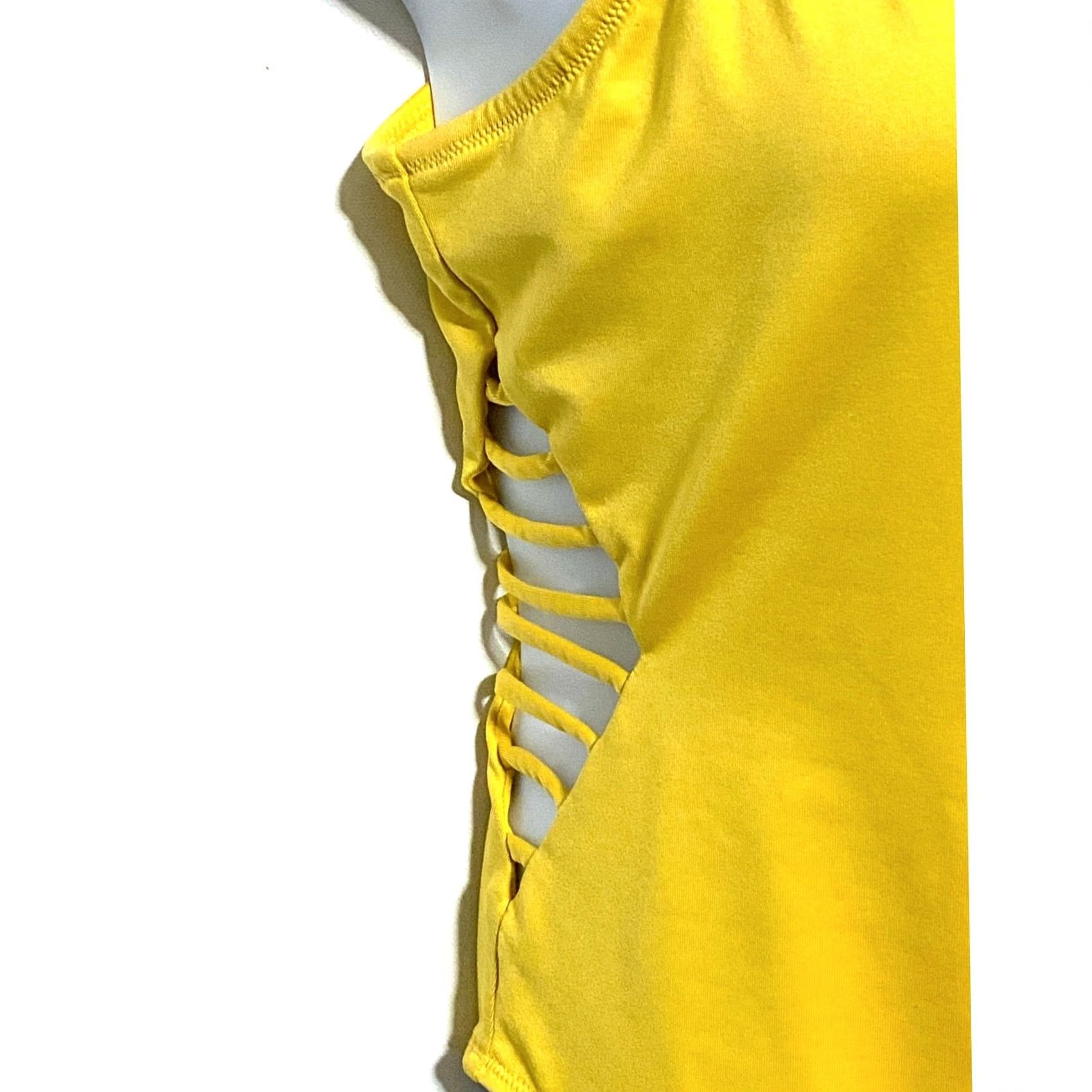 Pinko Victorias Secret Pink Yellow One Piece Swim Suit XL Ribbed Strappy Sides Summer Womens Size XL / US 12-14 / IT 48-50 - 2 Thumbnail
