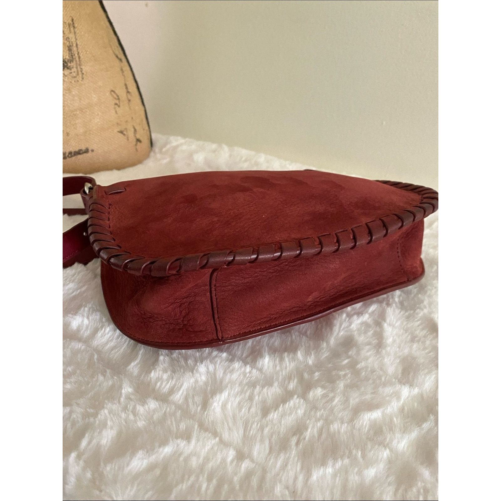 Allsaints All Saints Mori Whipstitch Suede Crossbody Bag in Maroon Size ONE SIZE - 6 Thumbnail