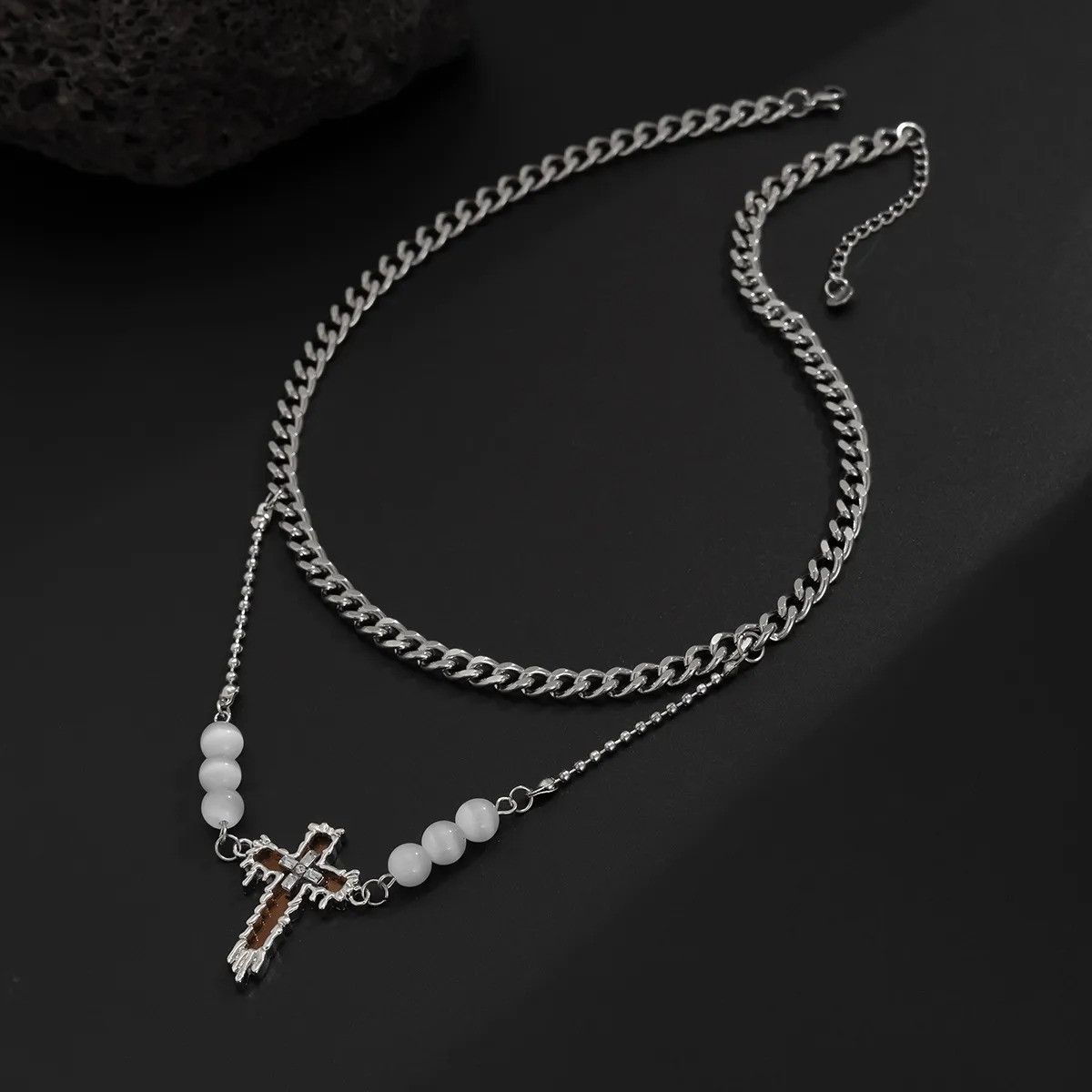 Vintage Double Layer Cross Pendant Necklace Size ONE SIZE - 7 Thumbnail