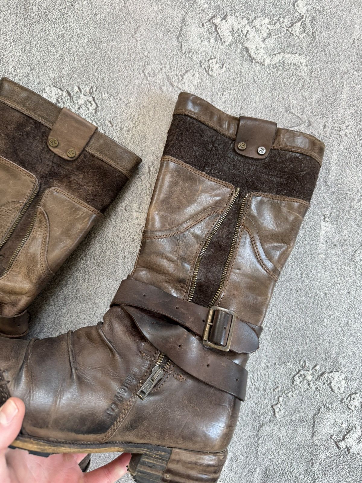 Designer × Vintage Yellow Cab 40size brown leather biker high shoes boots punk Size US 10 / IT 40 - 9 Thumbnail