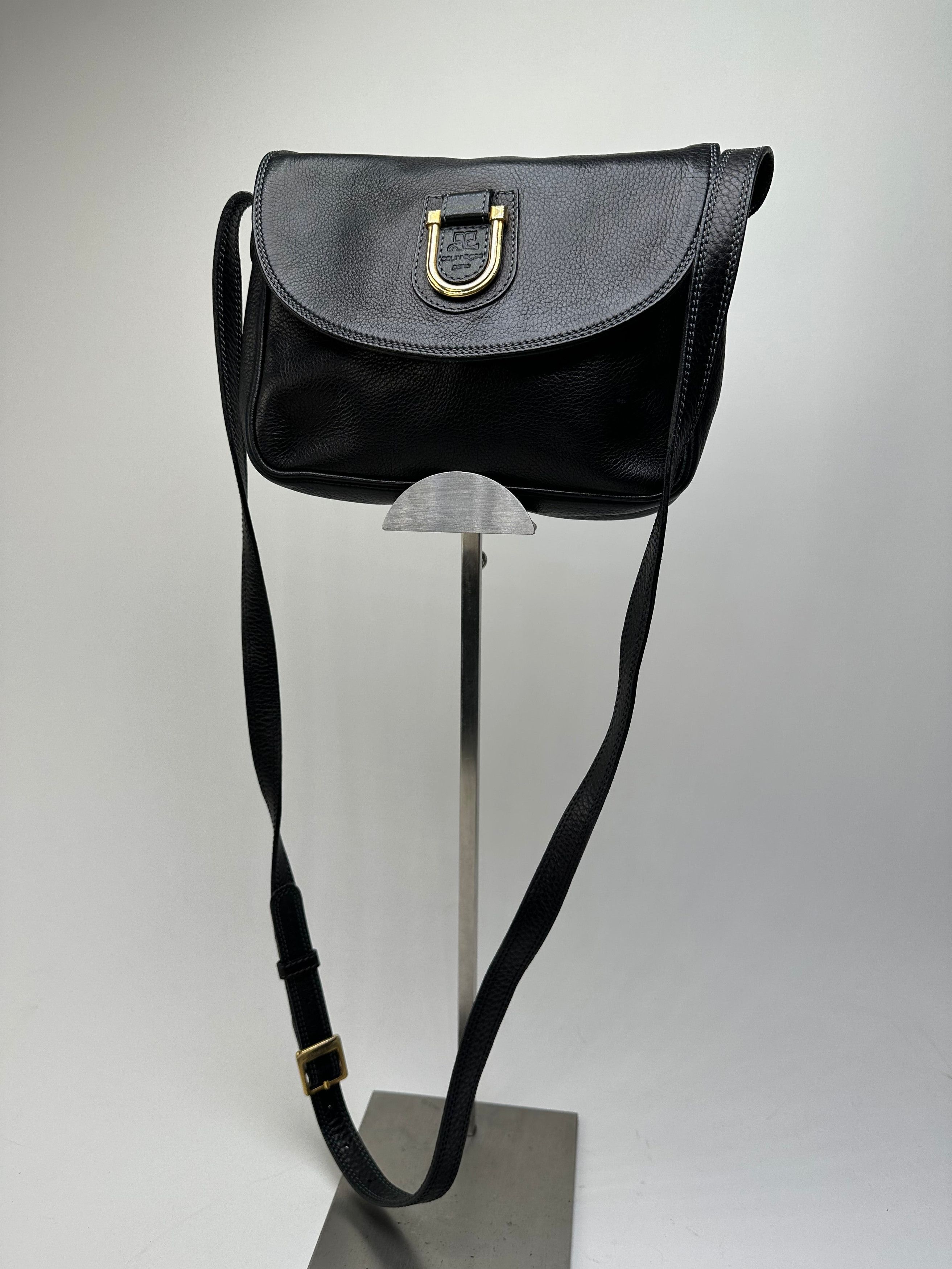 Courreges Vintage Paris Pebbled Leather Crossbody Flap Bag Black Size ONE SIZE - 1 Thumbnail