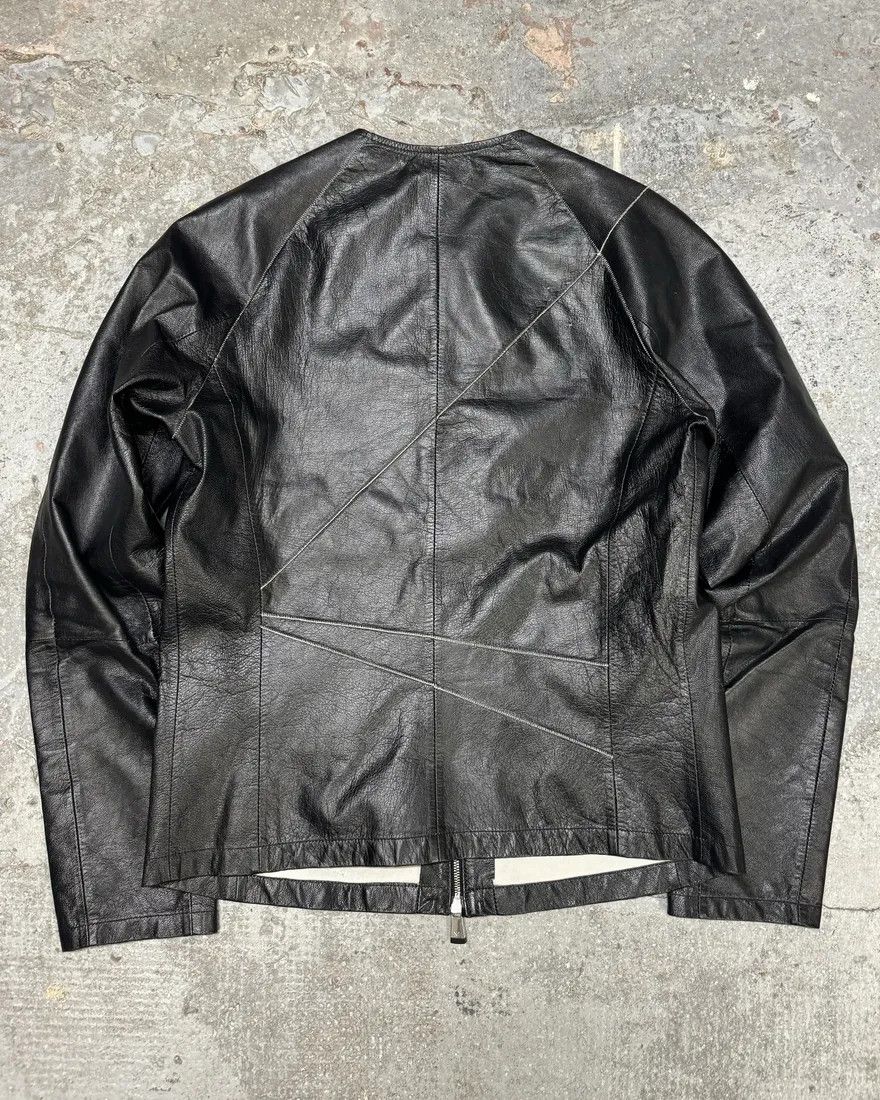 Emporio Armani × Vintage SS2014 Emporio Armani Geometrical Black Leather Jacket Size US S / EU 44-46 / 1 - 2 Thumbnail