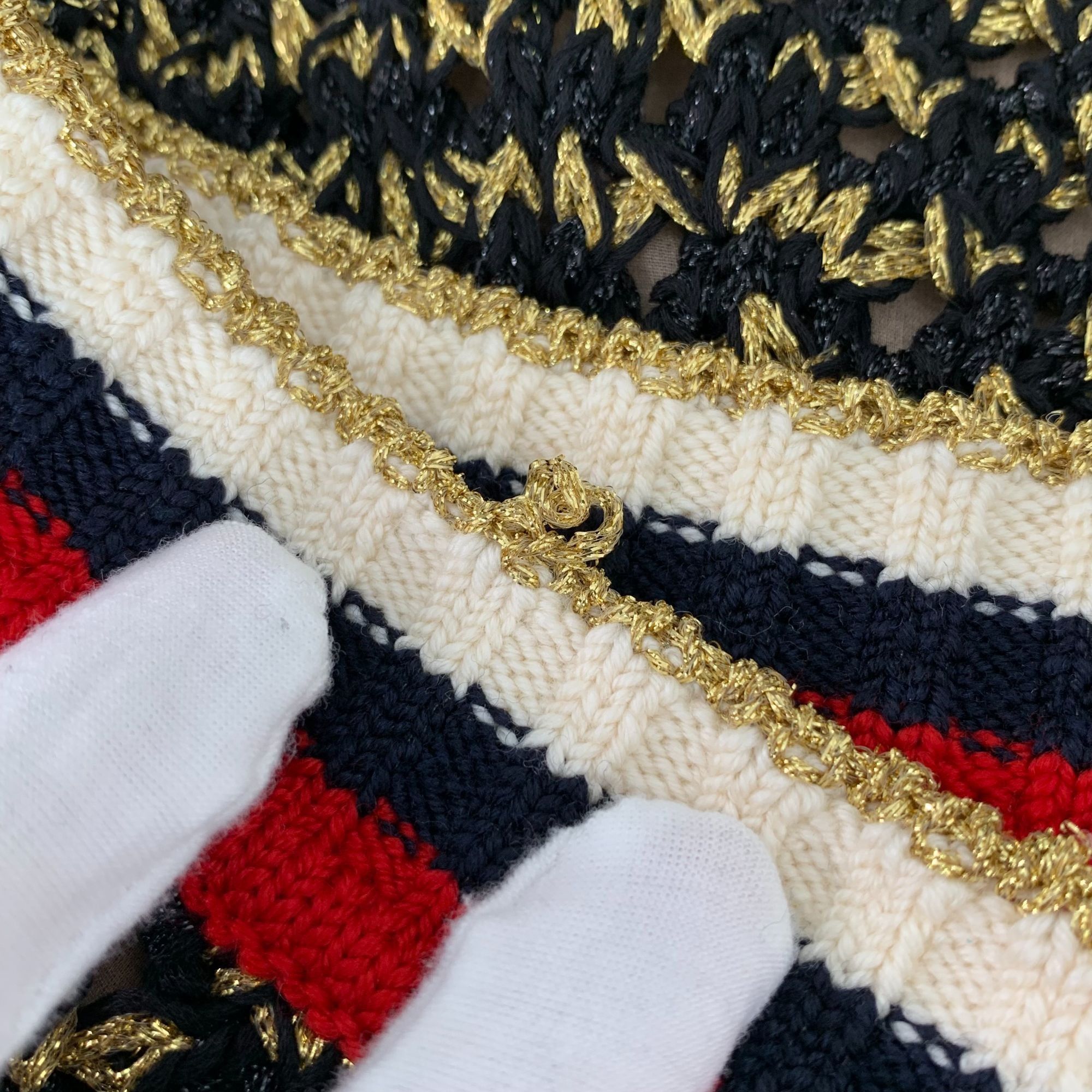 Gucci Gucci XS Black & Gold Woven Cotton Blend Skirt With Red/Whit Size 25" / US 0 / IT 36 - 3 Thumbnail