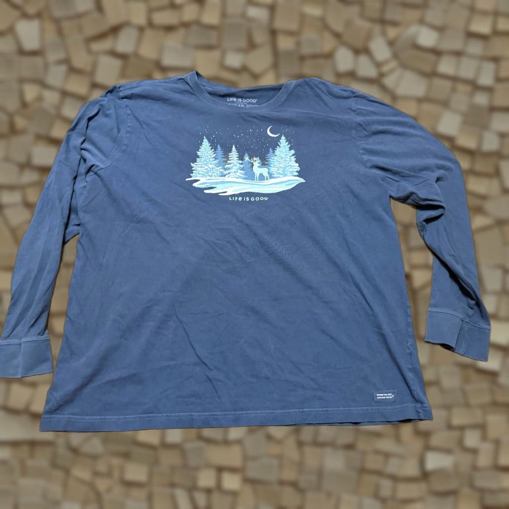 Life is Good VINTAGE Life is Good Shirt Mens XXL Blue White Green Pine Trees Deer Long Sleeve Size US XXL / EU 58 / 5 - 1 Thumbnail