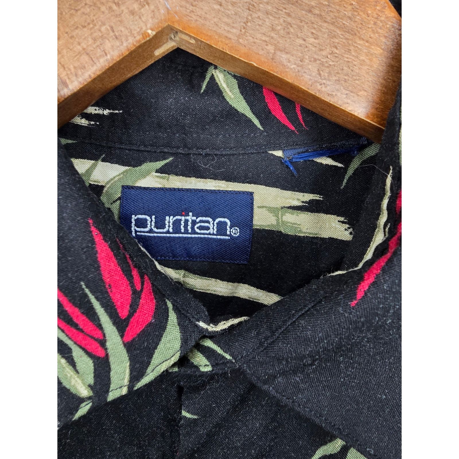 Puritan Puritan Hawaii Shirt Bamboo Print M Black Tropical Button Up Size US L / EU 52-54 / 3 - 5 Thumbnail