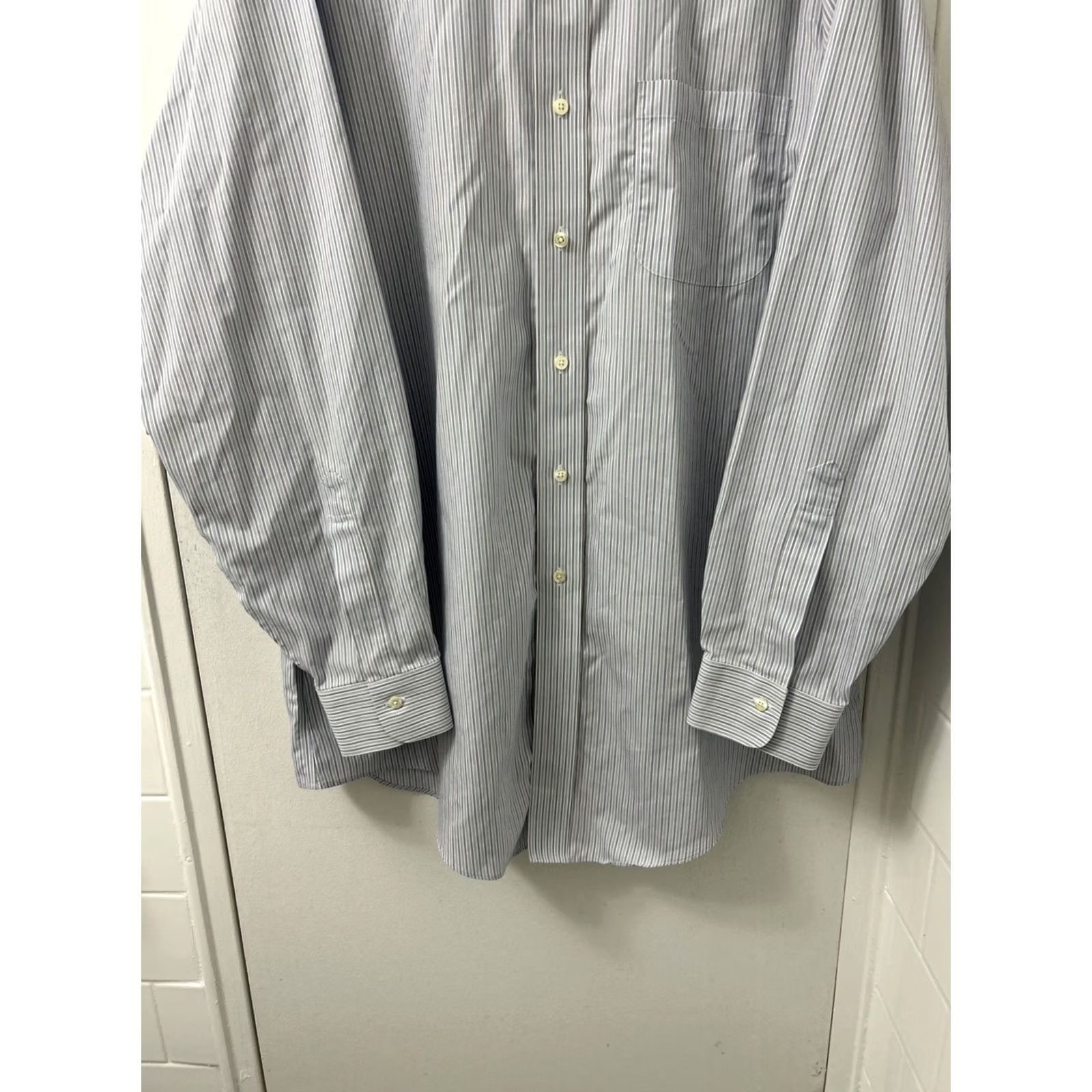 Brooks Brothers Brooks Brothers Shirt Mens 17.5 Blue White Striped Slim Fit Button-Up L/S Size US XXL / EU 58 / 5 - 3 Thumbnail