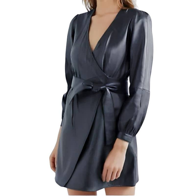 image of 7 For All Mankind Vegan Leather Wrap Dress in Black, Women's (Size Medium)