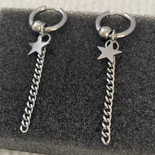 Designer × Jewelry Stainless Steel Star Dangle Drop Earrings for Men Women Size ONE SIZE - 3 Thumbnail