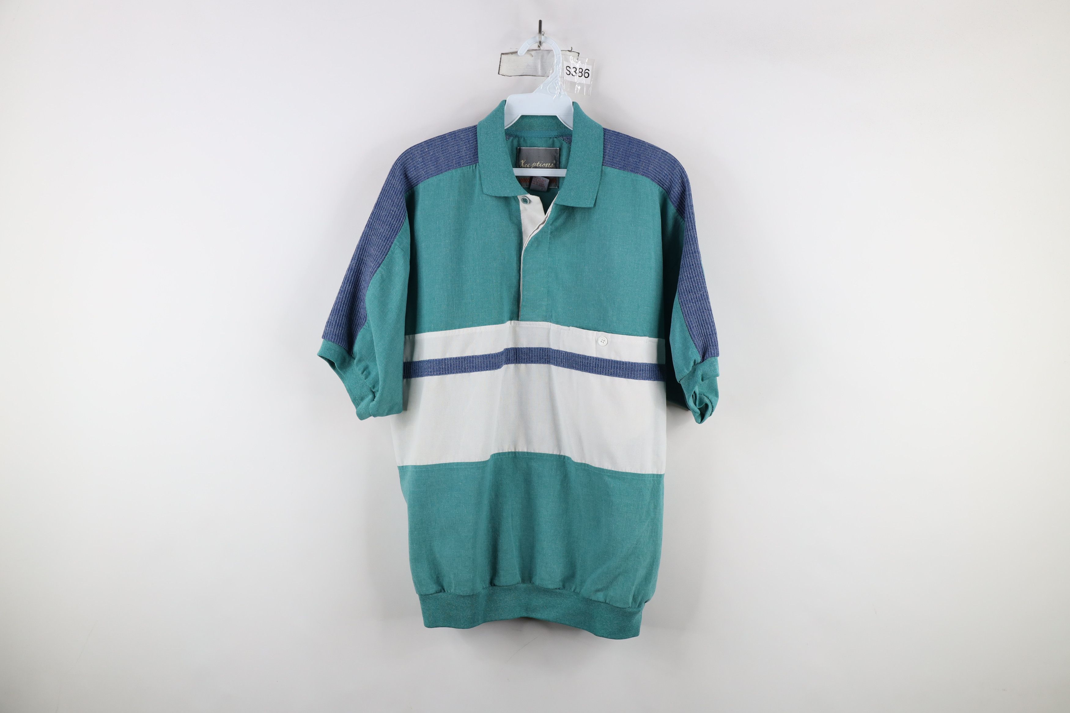 Vintage Vintage 90s Streetwear Chambray Block Pullover Polo Shirt Size US M / EU 48-50 / 2 - 1 Thumbnail