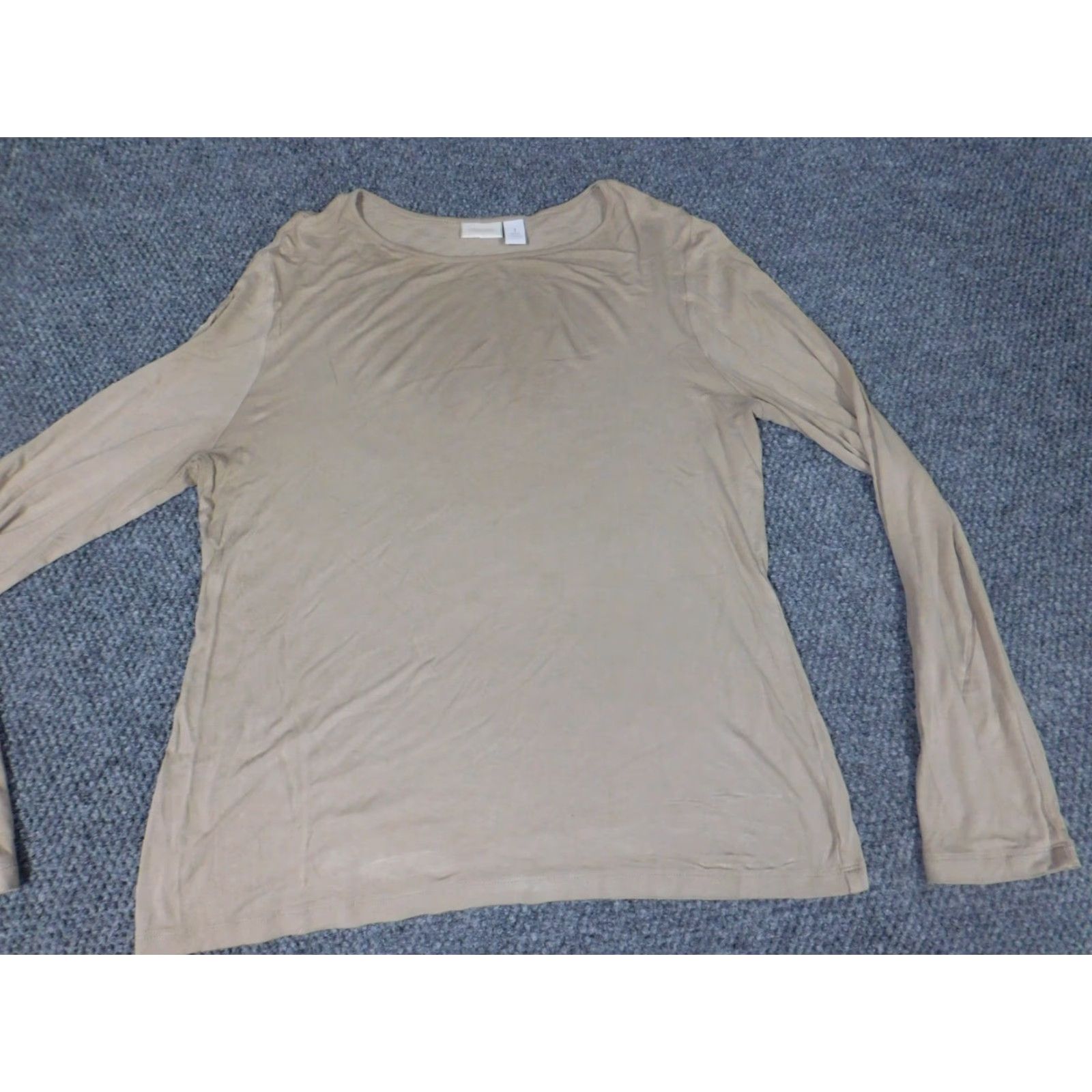 Vintage Chicos Blouse Shirt Womens 1 Beige Rayon Spandex Crew Neck Long Sleeve Stretch Casual Button Size XS / US 0-2 / IT 36-38 - 3 Thumbnail