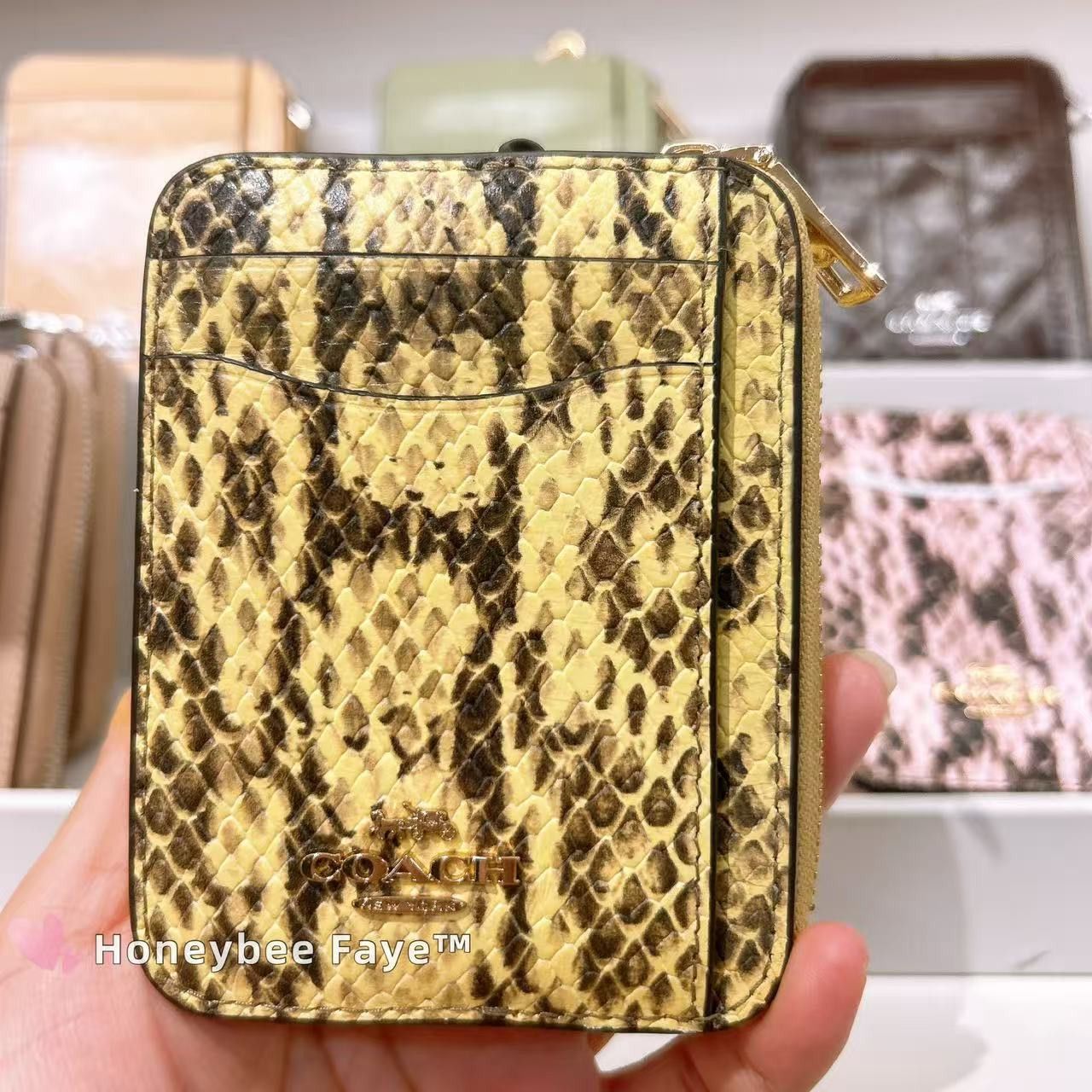 Coach Zip Card Case CEC53 Gold/Yellow Snake-embossed leather Size ONE SIZE - 1 Thumbnail