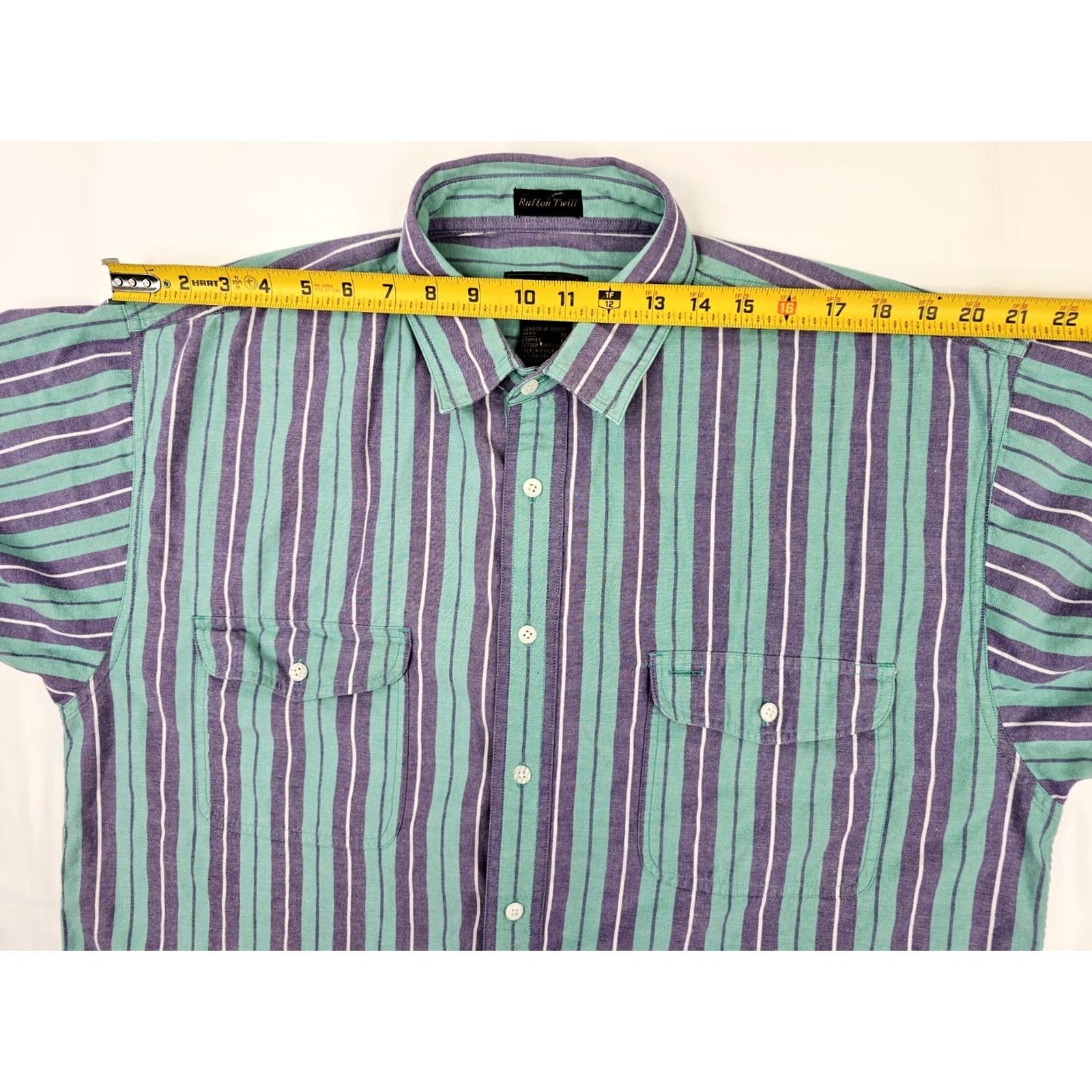 Eddie Bauer VINTAGE Eddie Bauer Rufton Twill Shirt Men XL Turquoise Purple Striped Cotton Button-Up Short Sleeve Retro Pol o Shirt? Size US XL / EU 56 / 4 - 5 Thumbnail