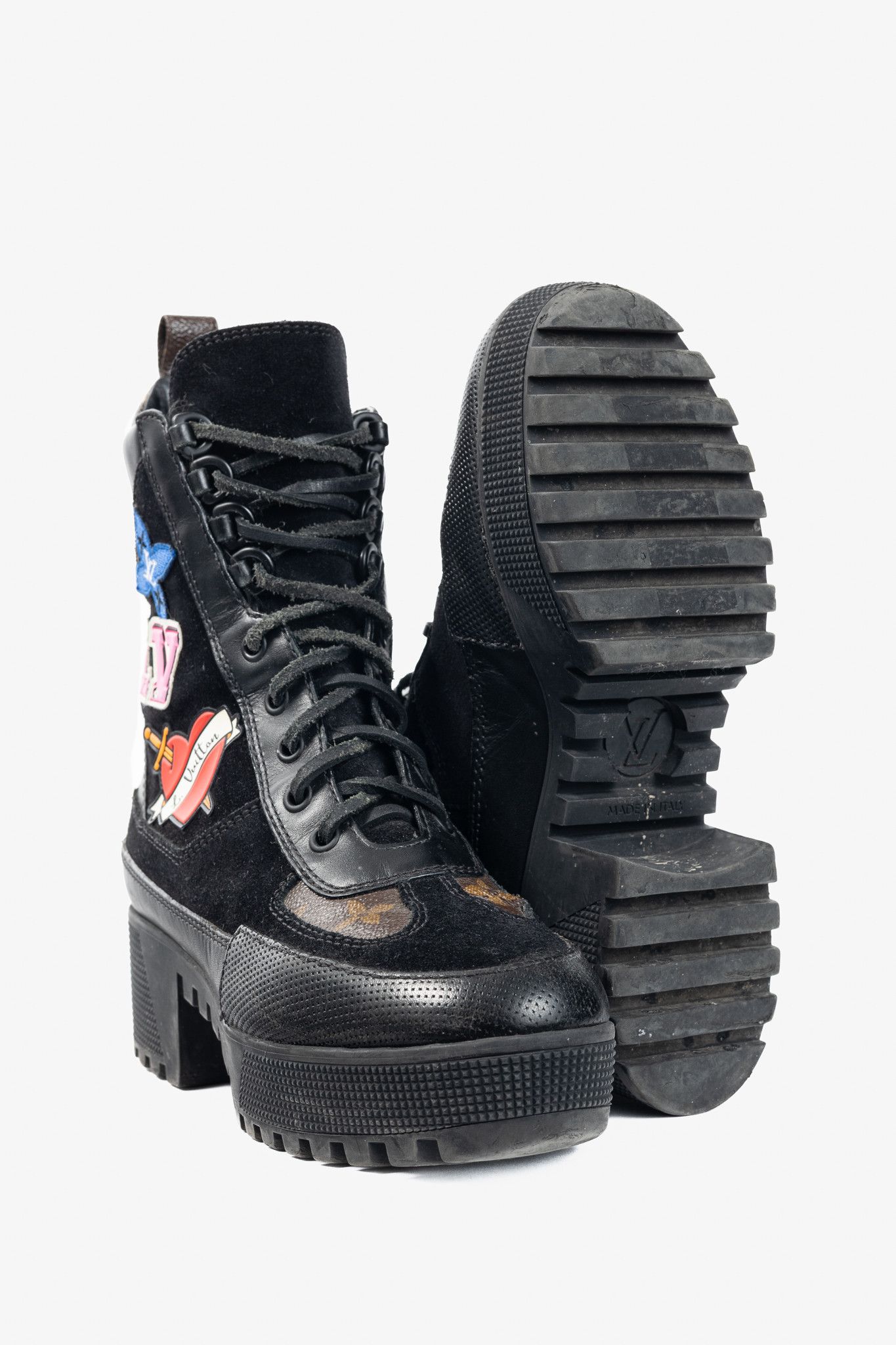 Louis Vuitton Louis Vuitton Laureate Black Suede & Monogram Patch Boots Size US 6.5 / IT 36.5 - 4 Thumbnail