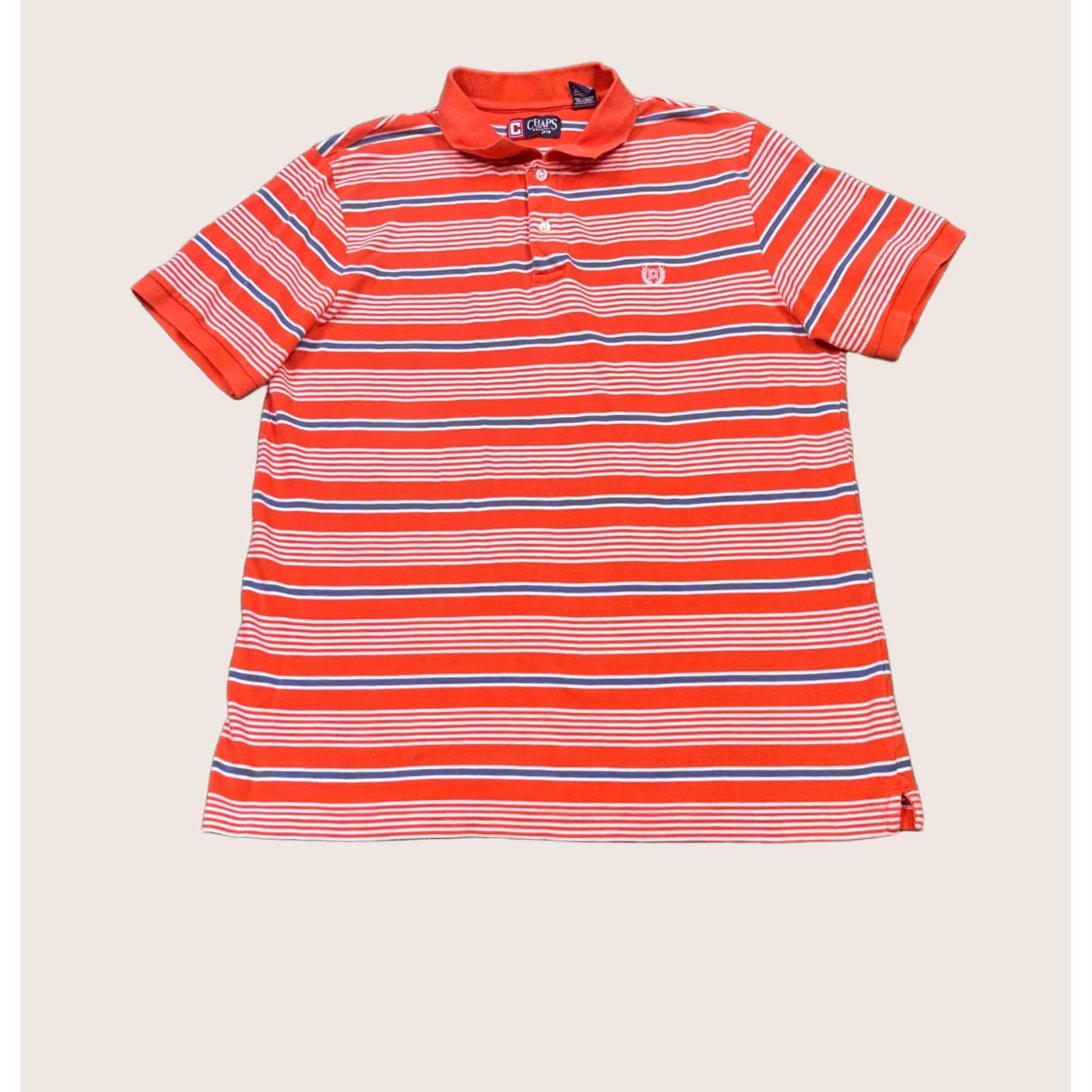 Chaps Chaps Ralph Lauren Polo Shirt Polo Shirt Orange Striped Short Sleeve Collared XL Men's Golf Classic Logo 100% Cotton Button-Down Vintage: No Size US XL / EU 56 / 4 - 1 Thumbnail