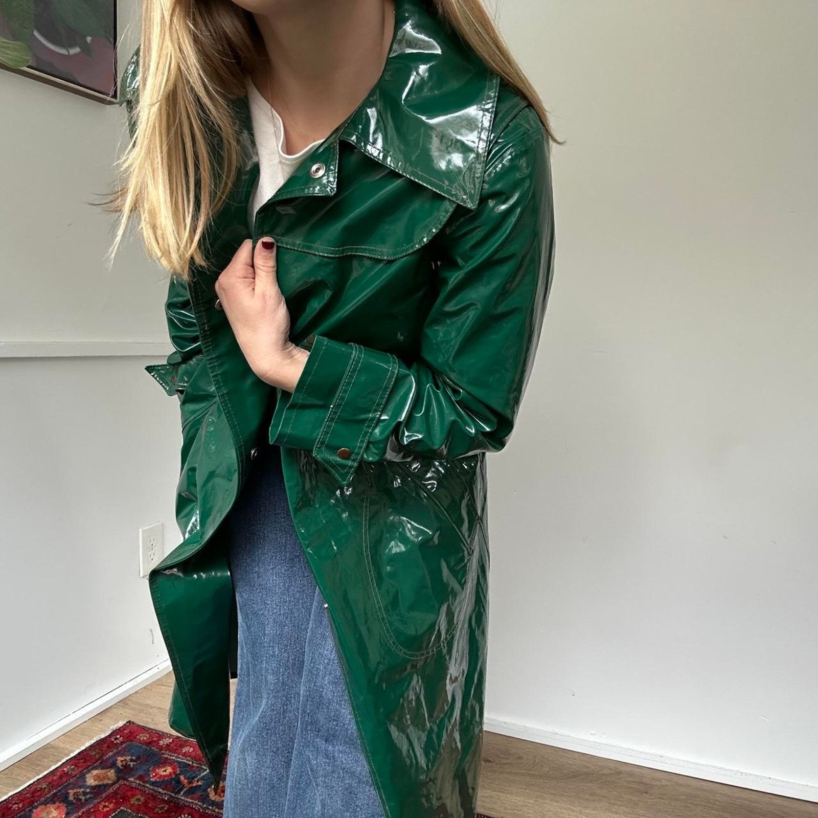 Other Vintage Forest Green Vinyl Raincoat (S) Size S / US 4 / IT 40 - 7 Thumbnail