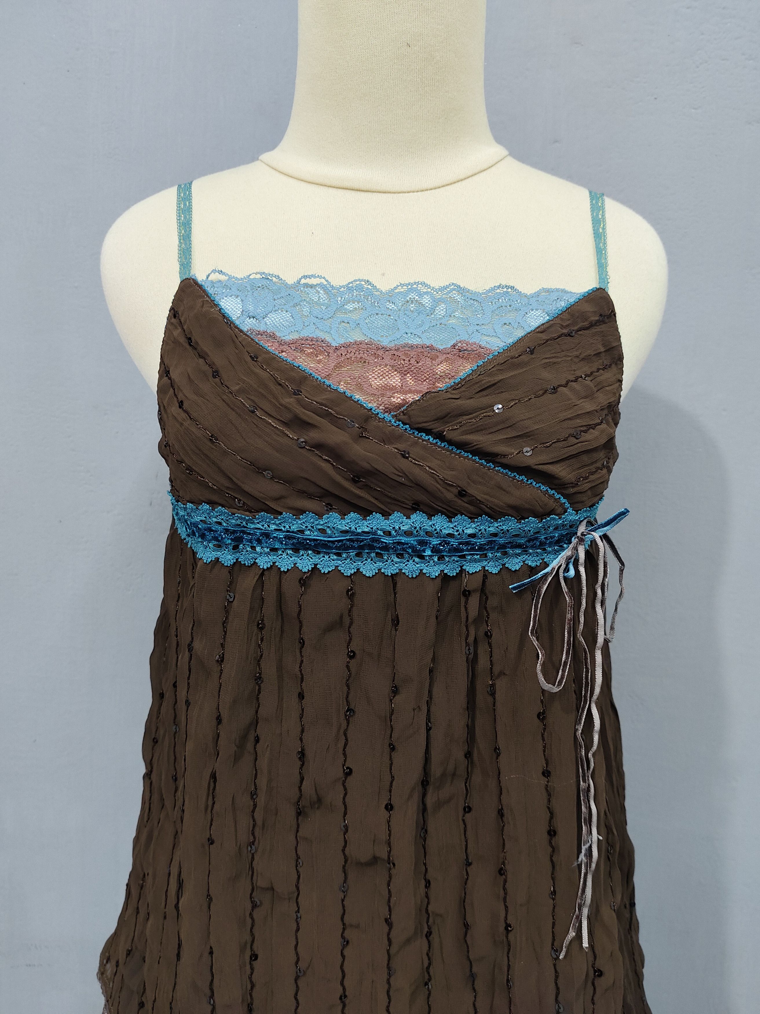 Japanese Brand 2000s Gleeful🇯🇵 Sheer Chiffon Sequin Lace Layered Babydoll Size M / US 6-8 / IT 42-44 - 2 Thumbnail