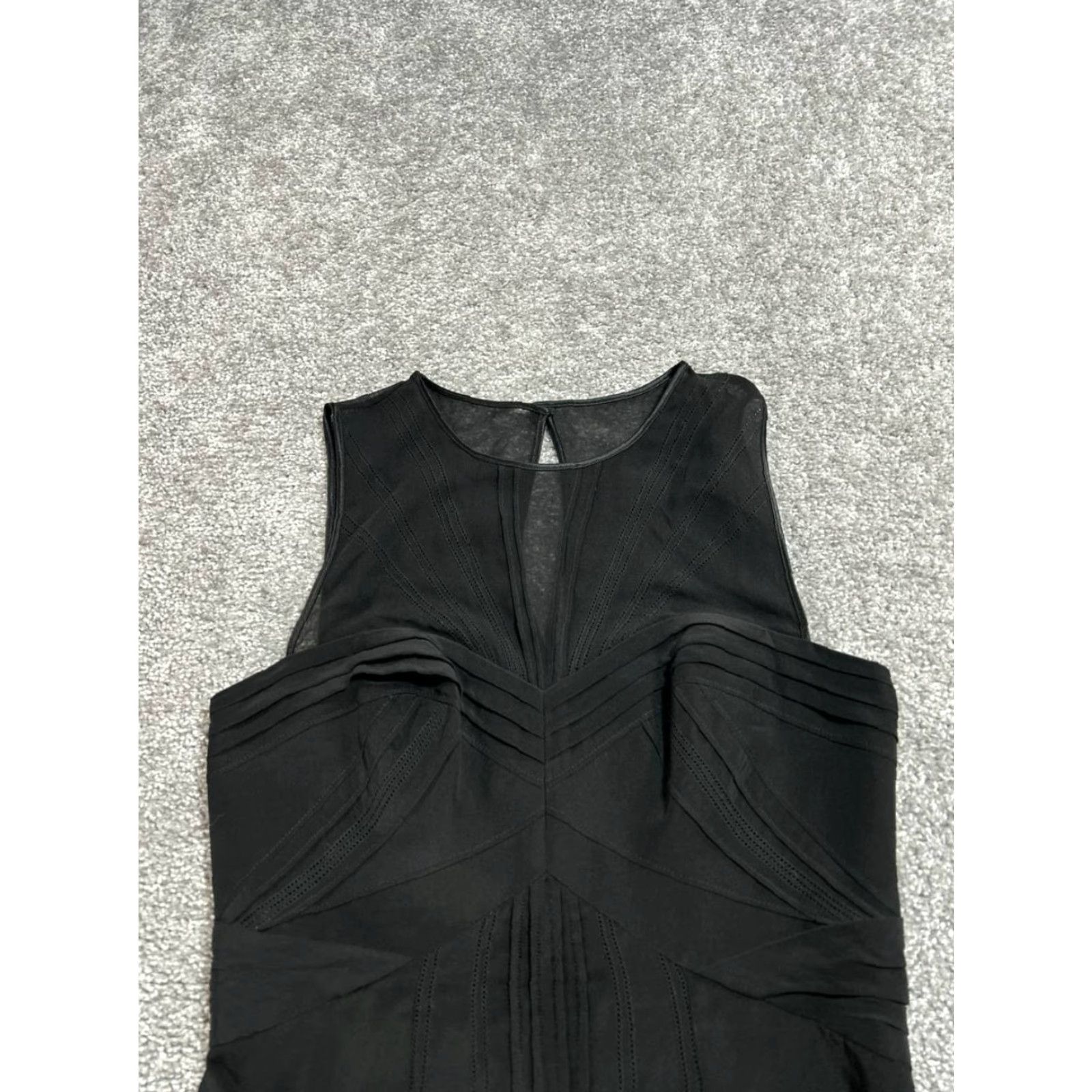 Karen Millen Karen Millen Dress 6 Black Silk Pleated Keyhole Back Cocktail Fit & Flare Knee-Length Sleeveless Round Neck Classic Modern Womens Size M / US 6-8 / IT 42-44 - 3 Thumbnail