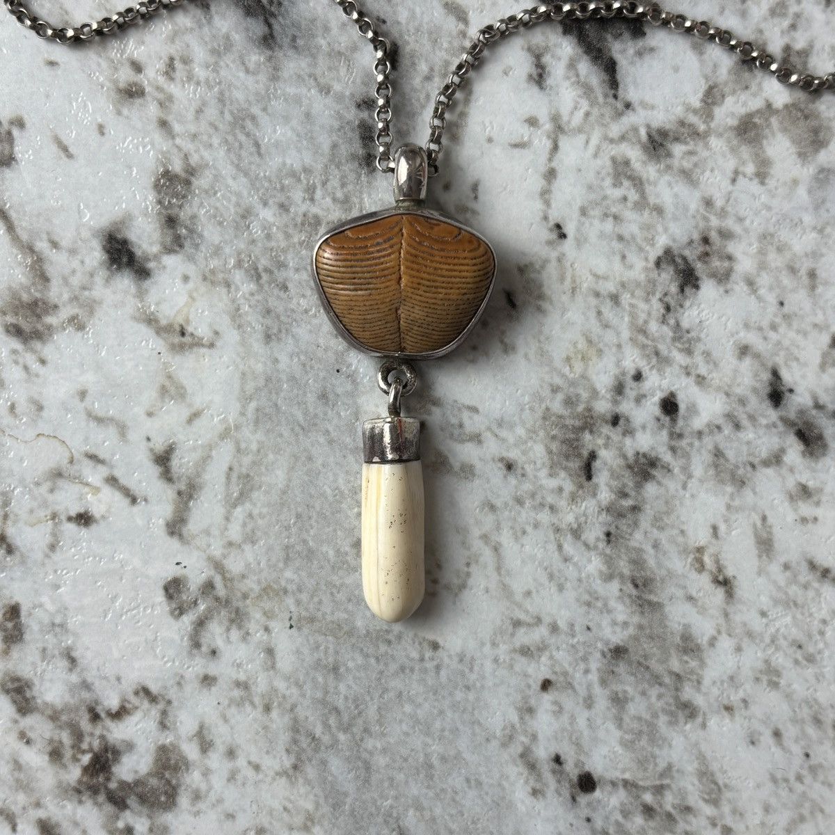 Sterling Silver Vintage Sterling Trilobite + Bone Pendant & Chain 925 Silver Size ONE SIZE - 5 Thumbnail