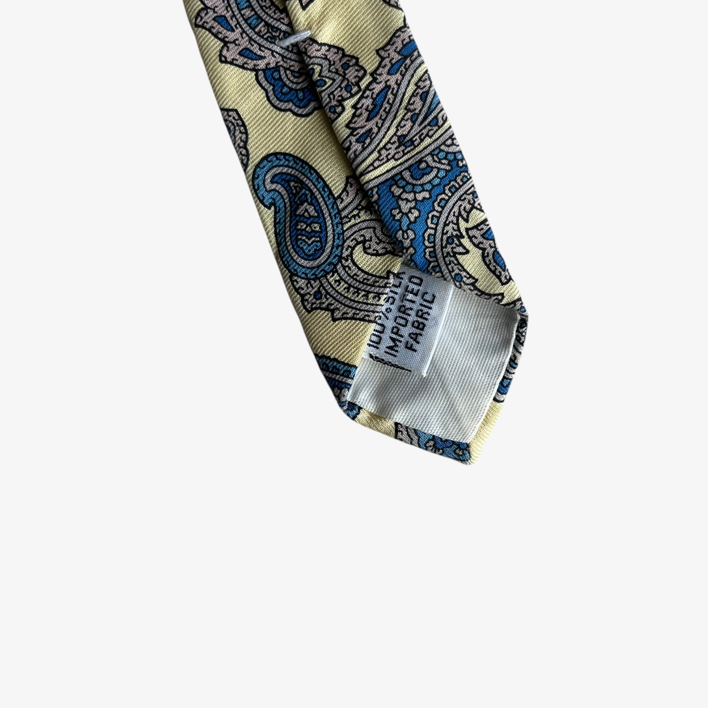 Gant Vintage 90s Gant Blue Paisley Print Yellow Silk Tie Size ONE SIZE - 3 Thumbnail