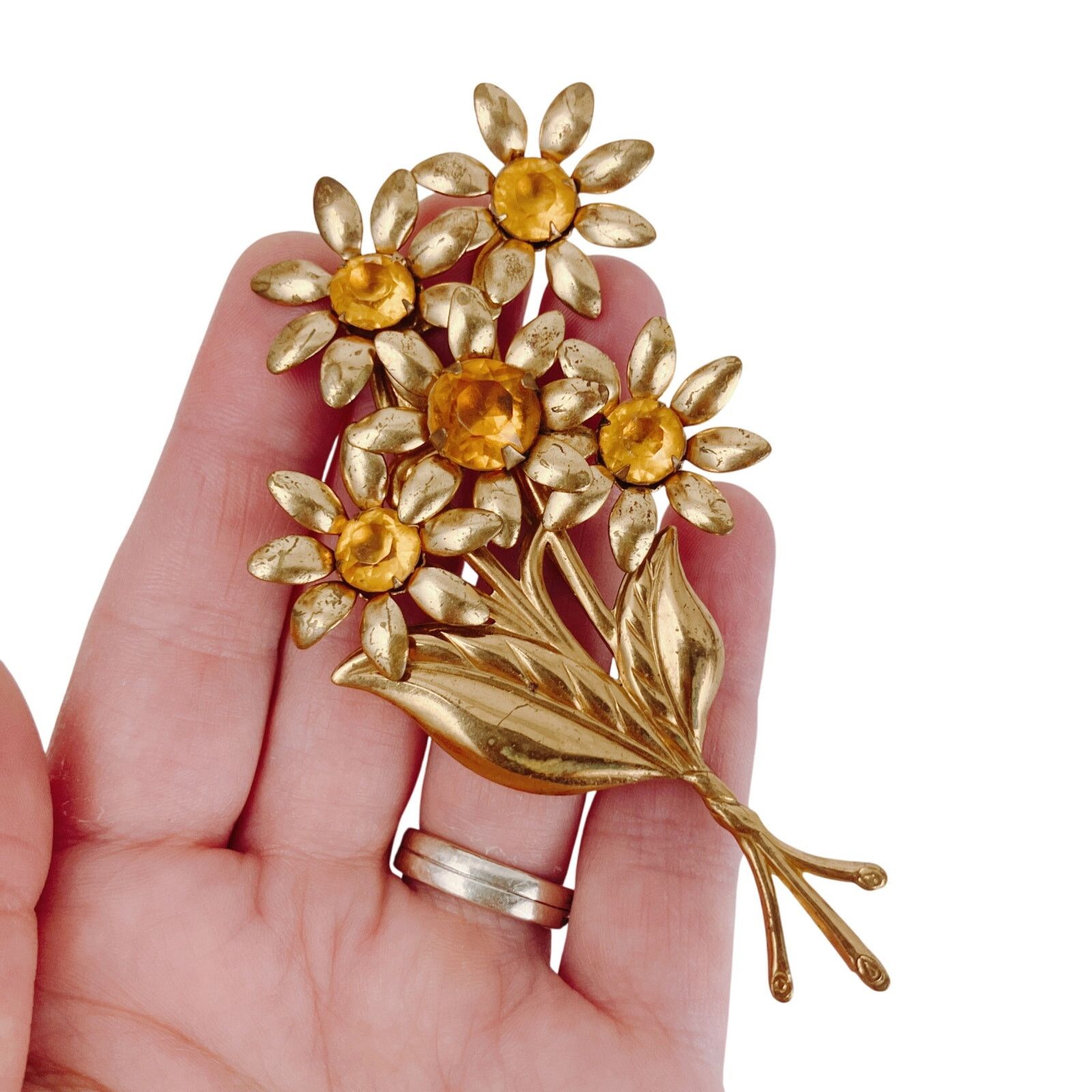 Vintage Large 4" Vintage 1940s Gold Tone Floral Spray Brooch Size ONE SIZE - 3 Thumbnail