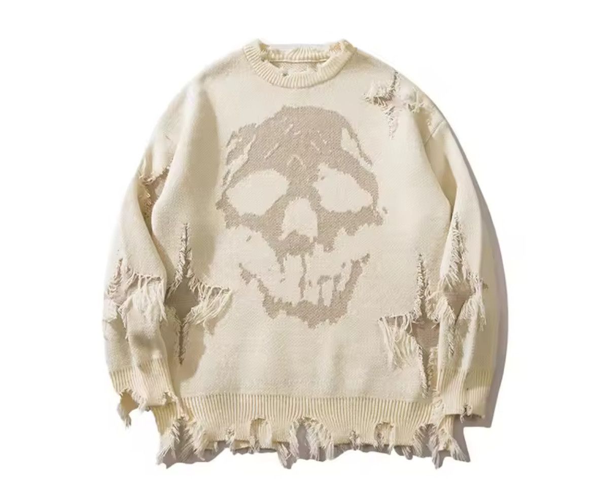 Other Streetwear Grunge Skull Ripped Sweater Jacquard Knitwear Size US M / EU 48-50 / 2 - 1 Thumbnail